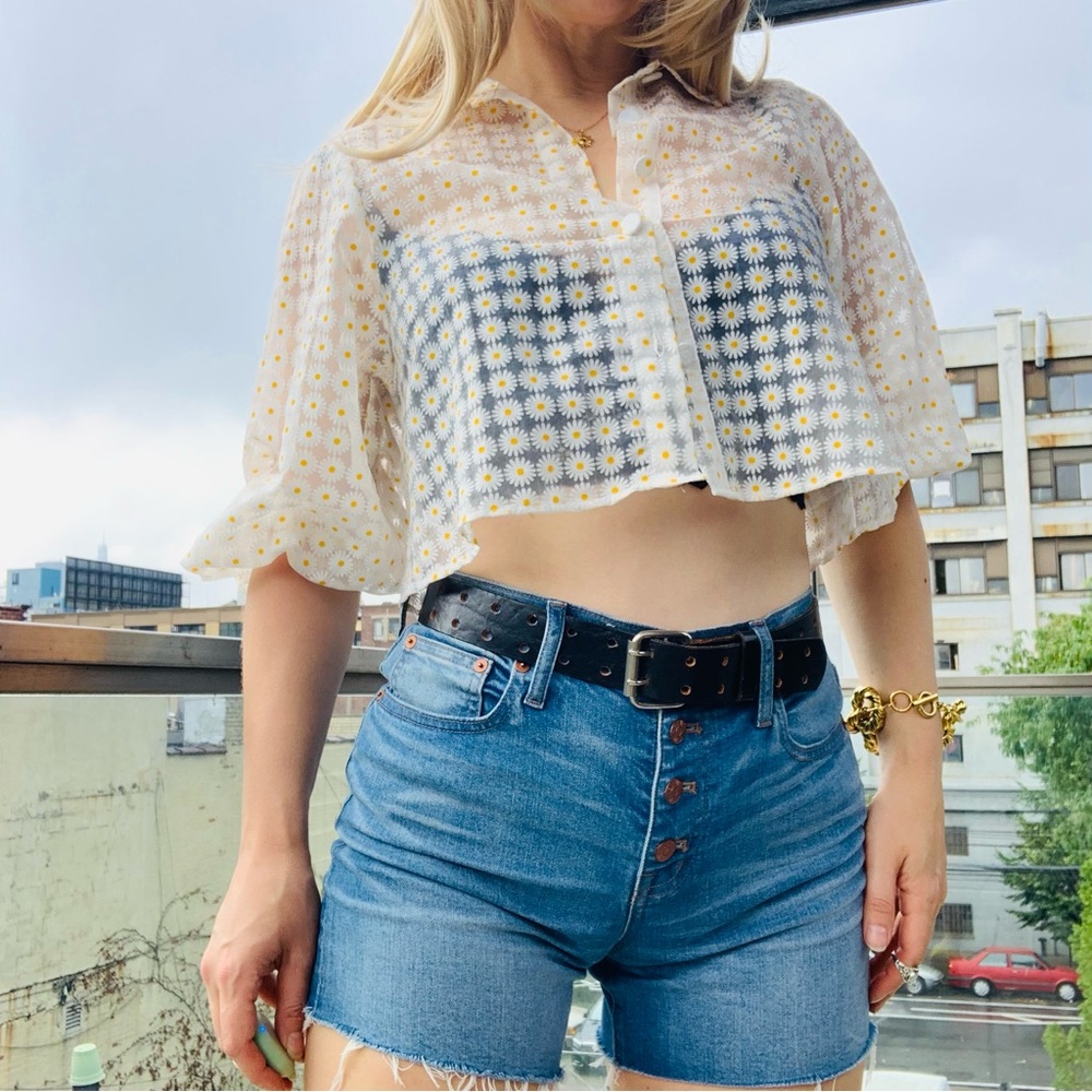 Zara Daisies Balloon Lantern 3/4 Sleeves Crop Top - Picture 13 of 16